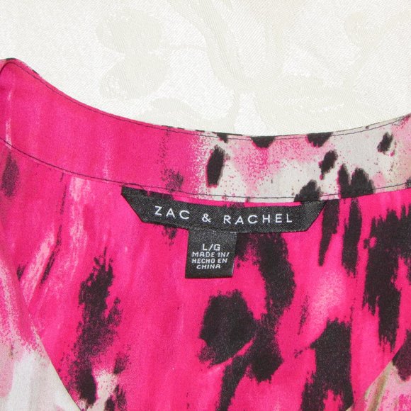 Zac & Rachel Long Loose Tunic Top Flowy Blouse Shirt Pink Black Top LG - Picture 11 of 13